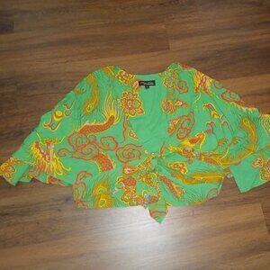 RARE Phoenix and Dragons Trashy Diva Designer 60s Hippie Ziggy Wrap Top L